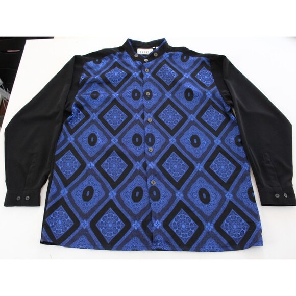 Pronti Other - Pronti Collection Mens XL Blue Black Geometric Brocade Mandarin Collar Shirt